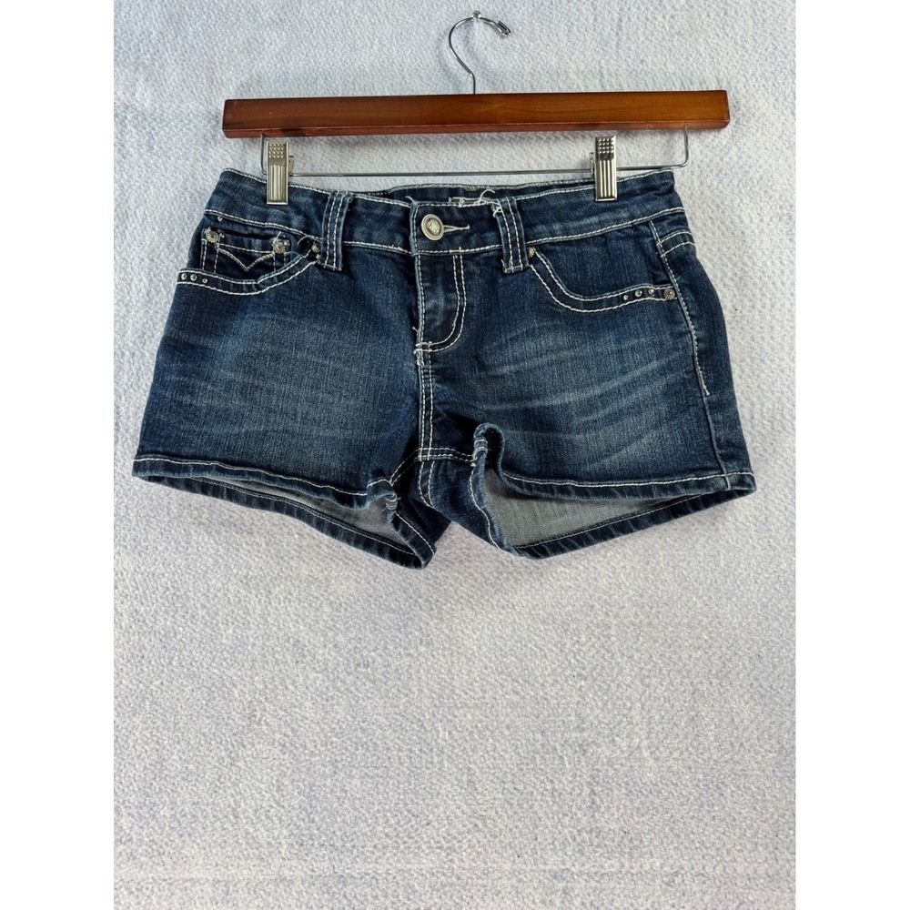 Soundgirl Jorts Dark Wash Wing Embroidered Studded Low Rise Size 9